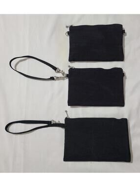 3pk Travel Storage Accessory Wristlet Pouches Black Cosmetic Makeup Toiletry Bag